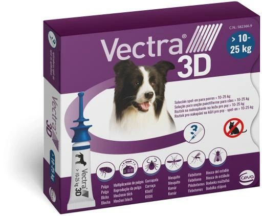 Vectra Pipettes Vermifuges 3D Pour Les Chiens De 10 à 25 Kg 3 Vectra Pipettes Vermifuges 3D Pour Les Chiens De 10 à 25 Kg
