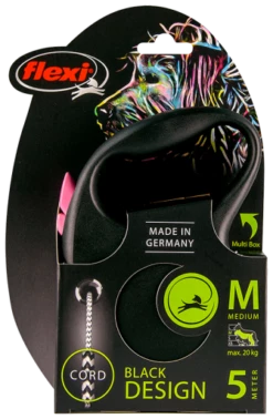 Flexi Laisse Design Noir Cordon Rose -Miscota Soldes Boutique correa flexi black design m cordon 2 g 2